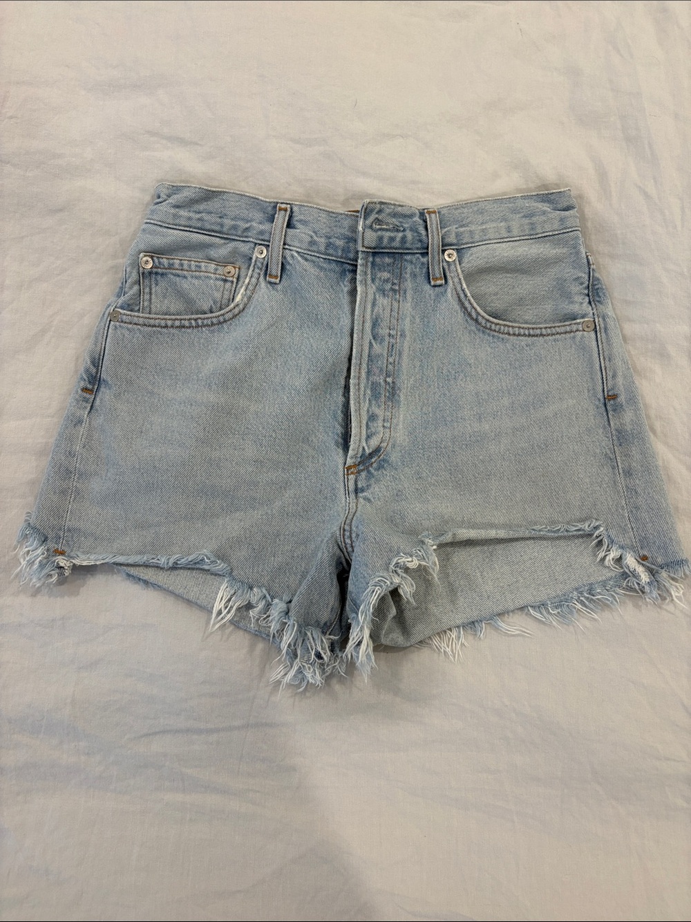 Agolde | Ridley Light Blue Denim Cutoff Shorts, 27